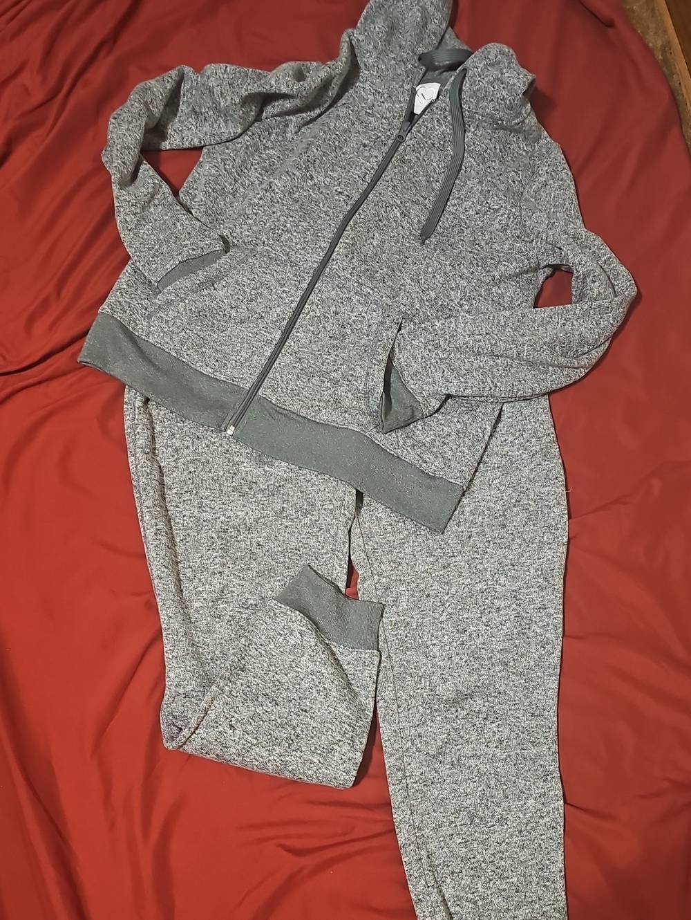 Cozy Gray Marled Zip-Up Hoodie & Jogger Set